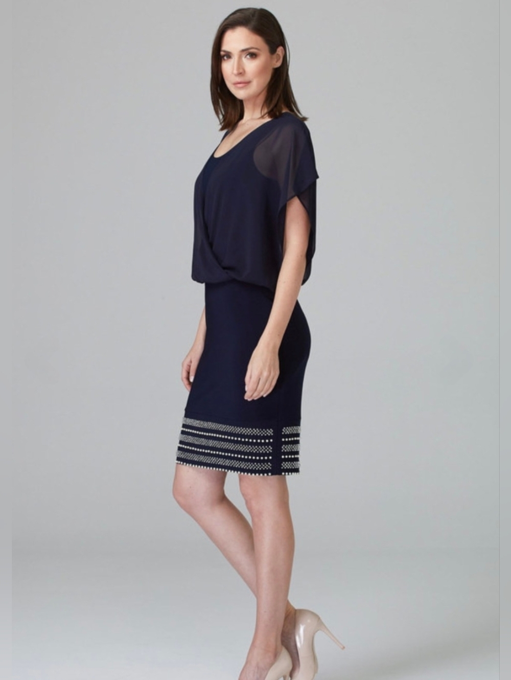 Joseph Ribkoff Navy Beaded Cocktail Party Dress Size 10